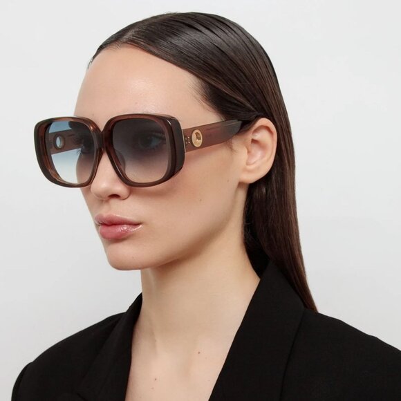 Linda Farrow Astrid Oversized Sunglasses Brown Aqua $570 NEW main image 9